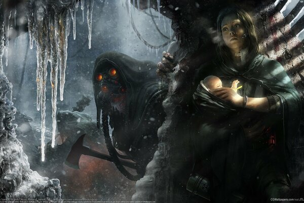 Monstre mystique chassant une fille