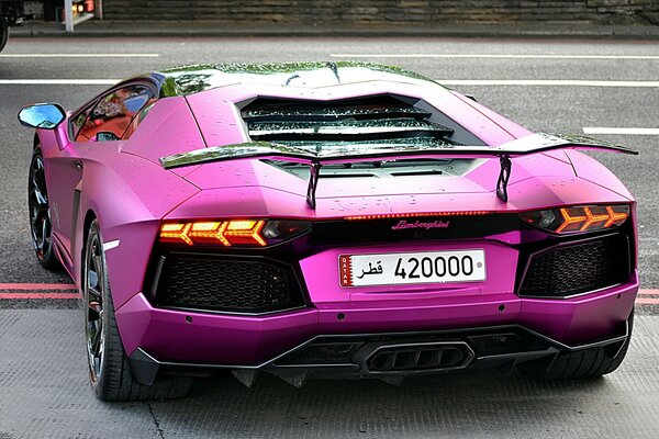 Lamborghini Aventador violet vif avec aile