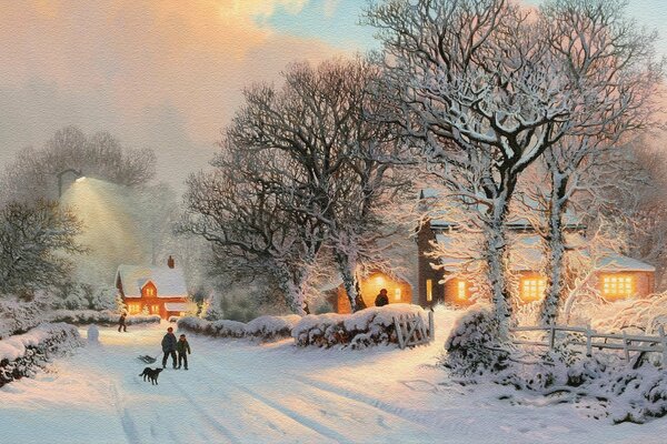 Promenade du soir dans le village d hiver