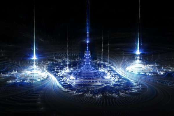 Fractales bleues sur fond noir