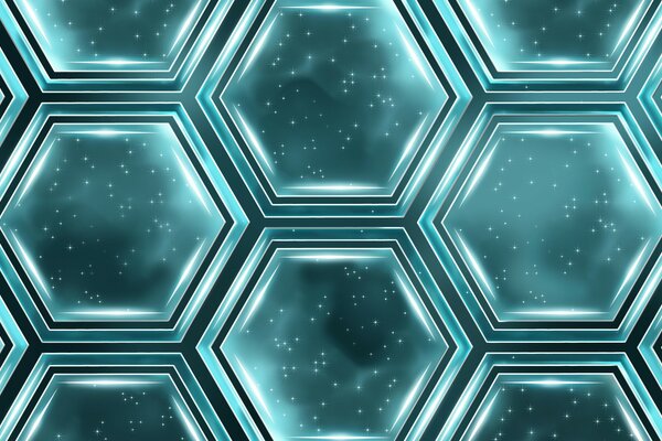 Hexagones turquoise planant au-dessus de la tête
