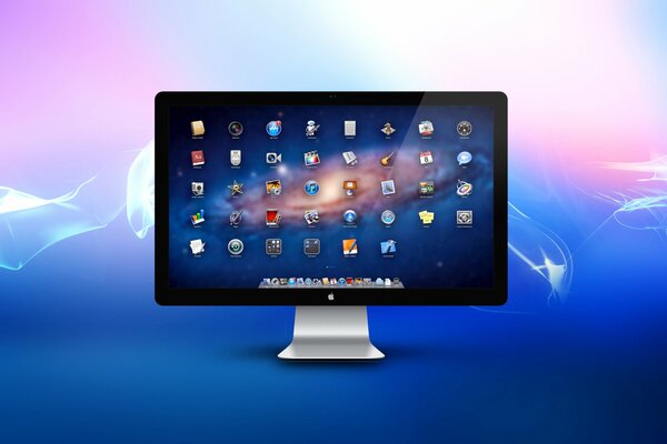 Moniteur de gadget sur fond bleu avec de la fumée