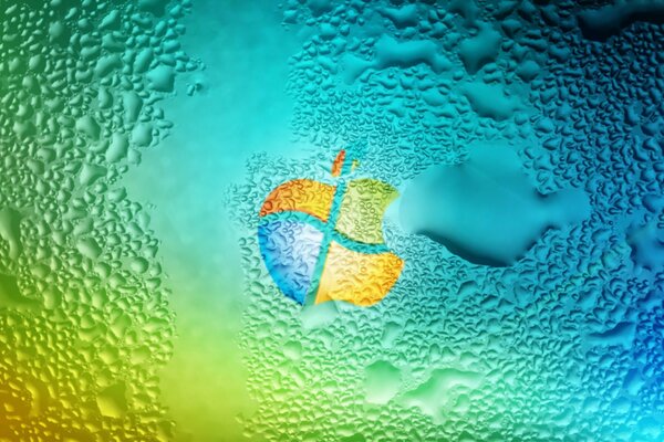 Pomme avec texture windows sur fond de gouttes