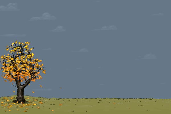 Automne arbre tombant à l horizon