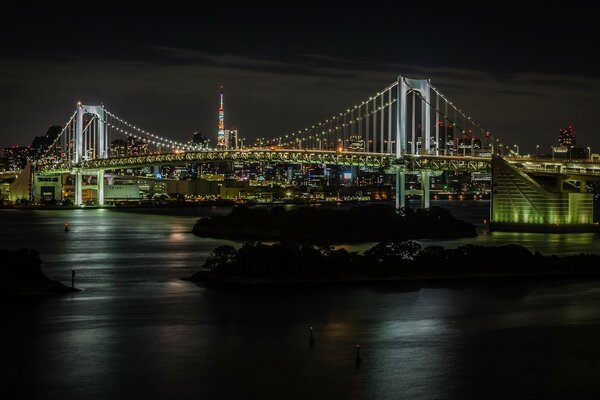 Pont arc-en-ciel japonais la nuit