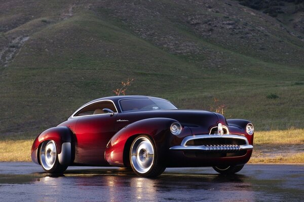 Concept de voiture rétro sur fond de montagne