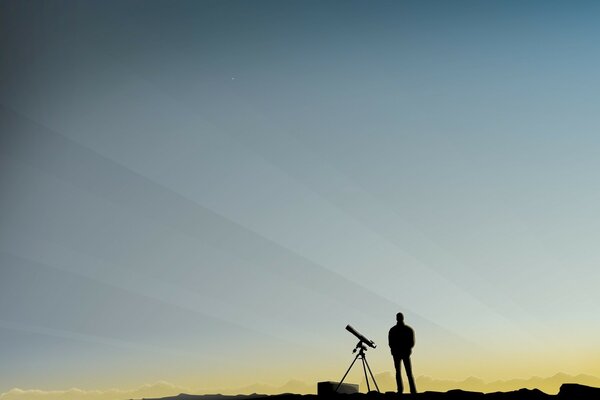 Homme à l horizon debout avec un télescope