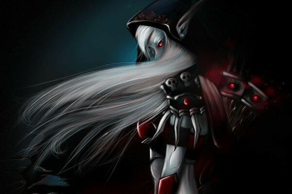 Elfe Sylvanas en armure aux yeux rouges