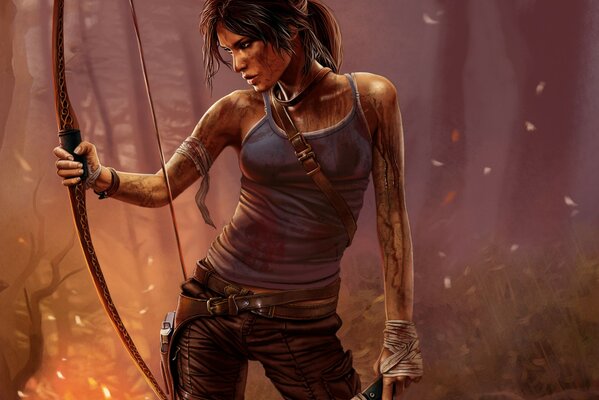 Dessin de Lara Croft avec un arc dans les mains