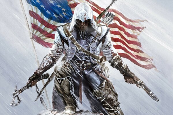Drapeau derrière le dos du guerrier Assassins creed