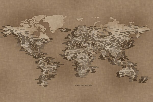 Carte du monde avec des mots anglais et la couleur beige