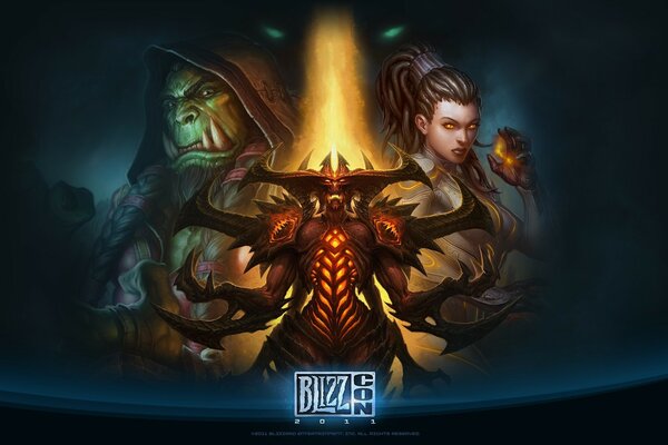 Art blizzcon où il y a Thrall Diablo et StarCraft girl