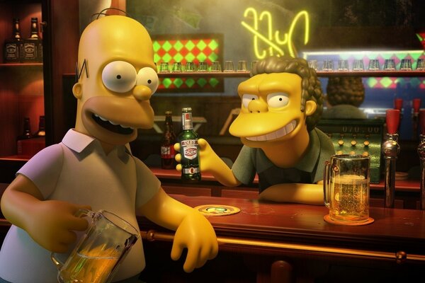Les simsons boivent de la bière au bar
