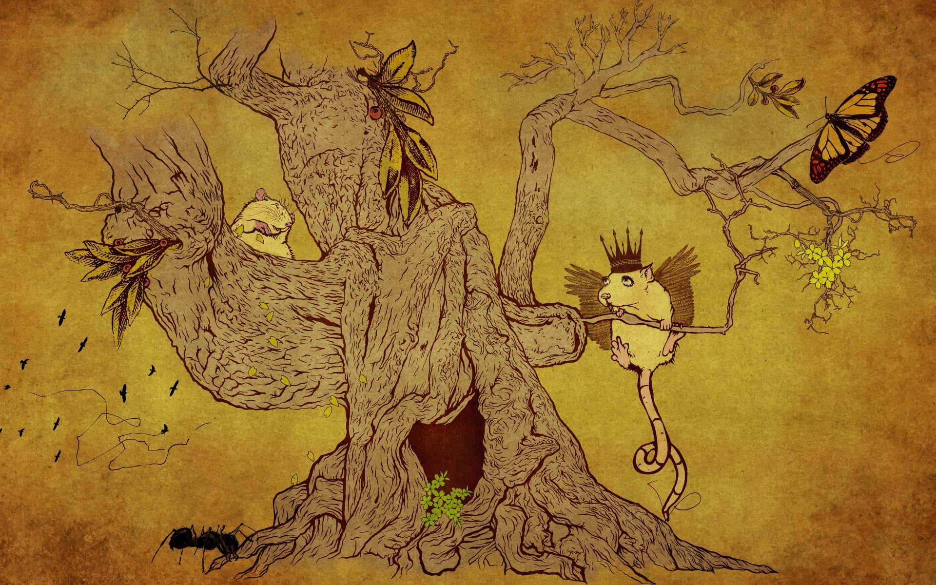 arbre animaux dessin