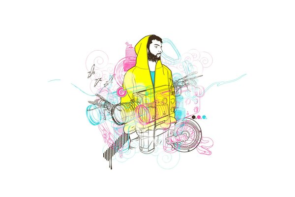 Homme barbu dans un sweat-shirt jaune