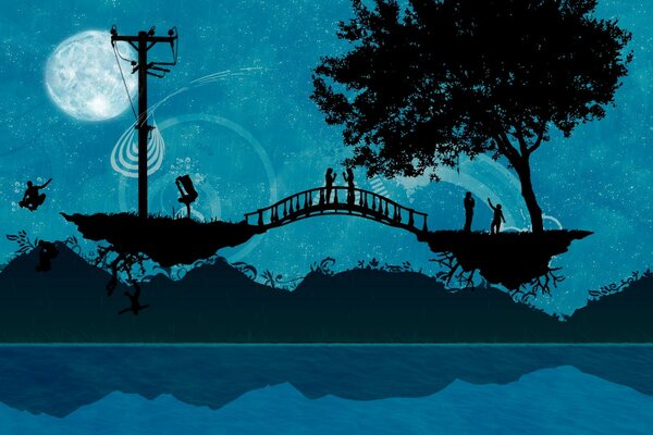 Personnes sur le pont avec des arbres