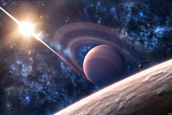 Les rayons du soleil illuminent les planètes