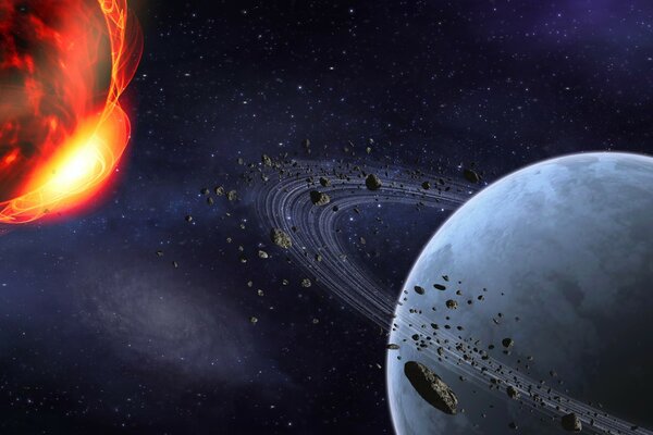 La combinaison du soleil de feu et de la planète froide