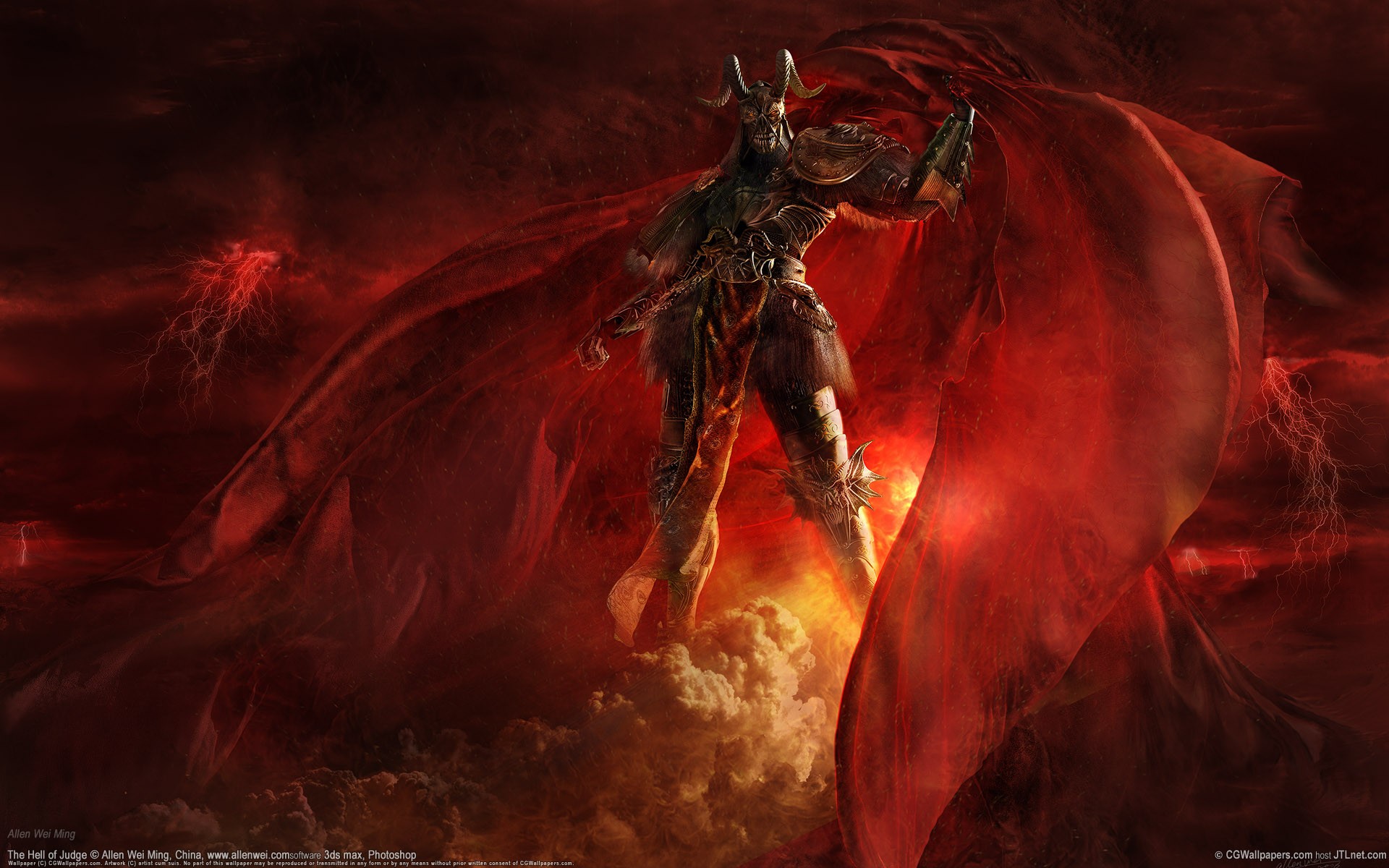monstre démon guerrier cornes rouge cape fiction