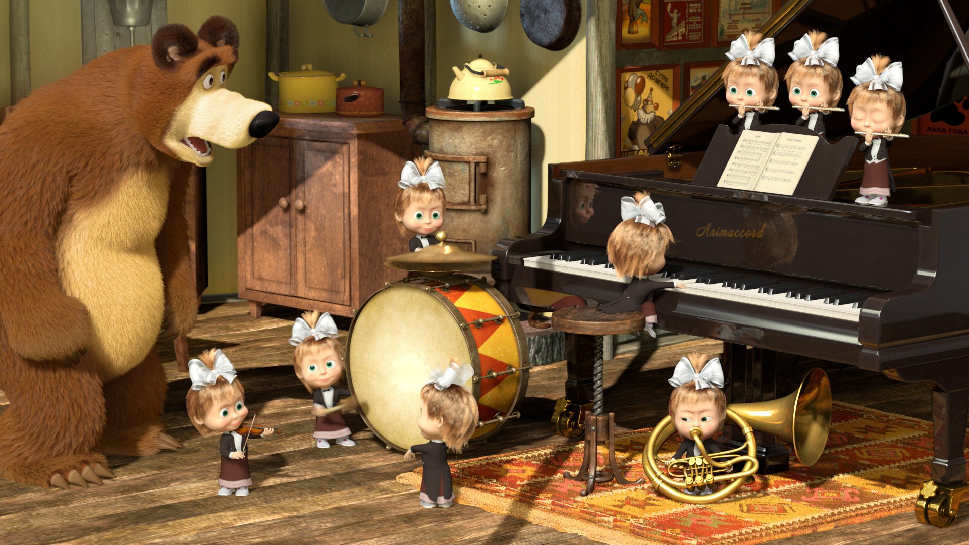 masha et l ours dessin animé orchestre piano trompette