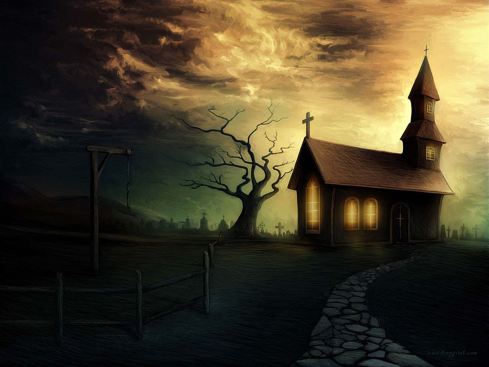 dessin église mort nuit peur
