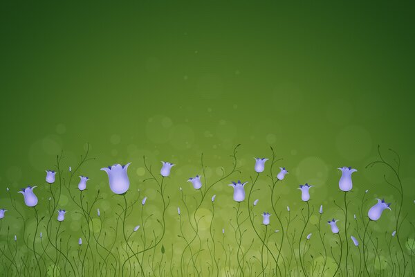 Modestes fleurs bleues sur fond vert