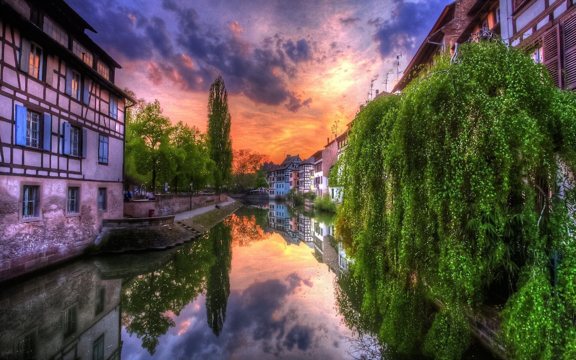 nature paysage ciel nuages coucher de soleil.trees ville rivière