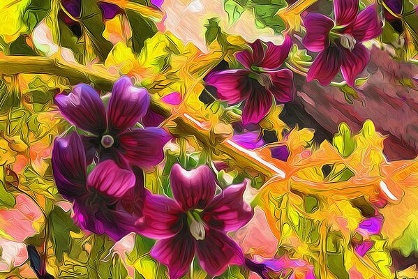 Fleurs roses vives sur fond de verdure dense