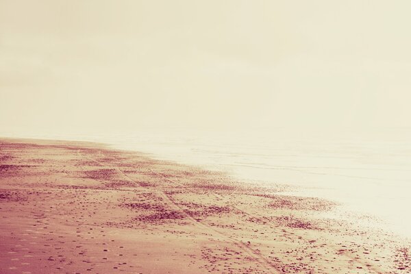 Paysage de plage de sable avec des traces