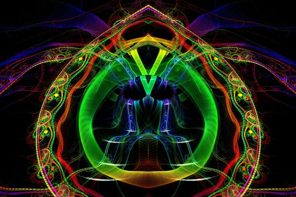 Néon motifs symétriques sur fond noir