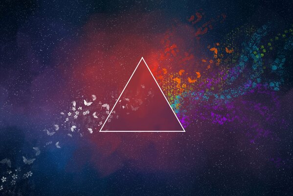 Abstraction avec triangle, fleurs et papillons