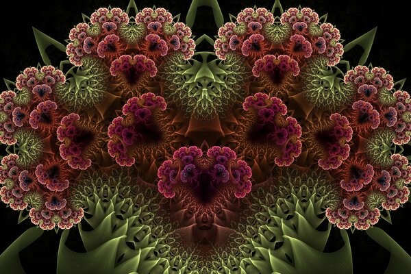 Abstraction fleurs verts rouge