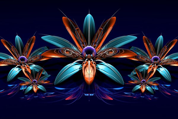 Fleurs-fractales sur fond sombre