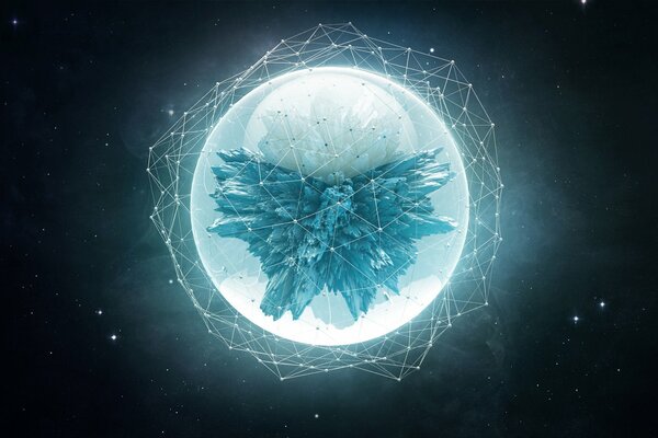 Sphère cosmique sur fond sombre avec des étoiles