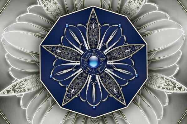 Motif en forme d étoile de pétales blancs avec perles bleues