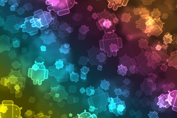 Icônes android colorées disposées de manière chaotique dans l image