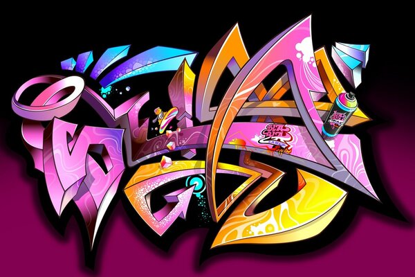 Graffiti multicolore volumétrique sur fond uniforme