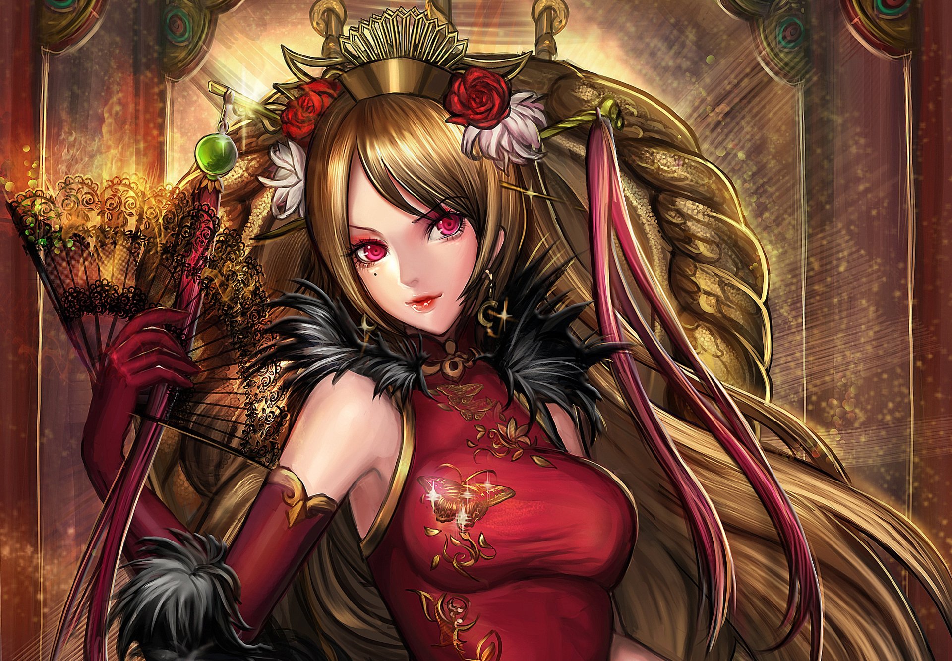 fille robe art éventail