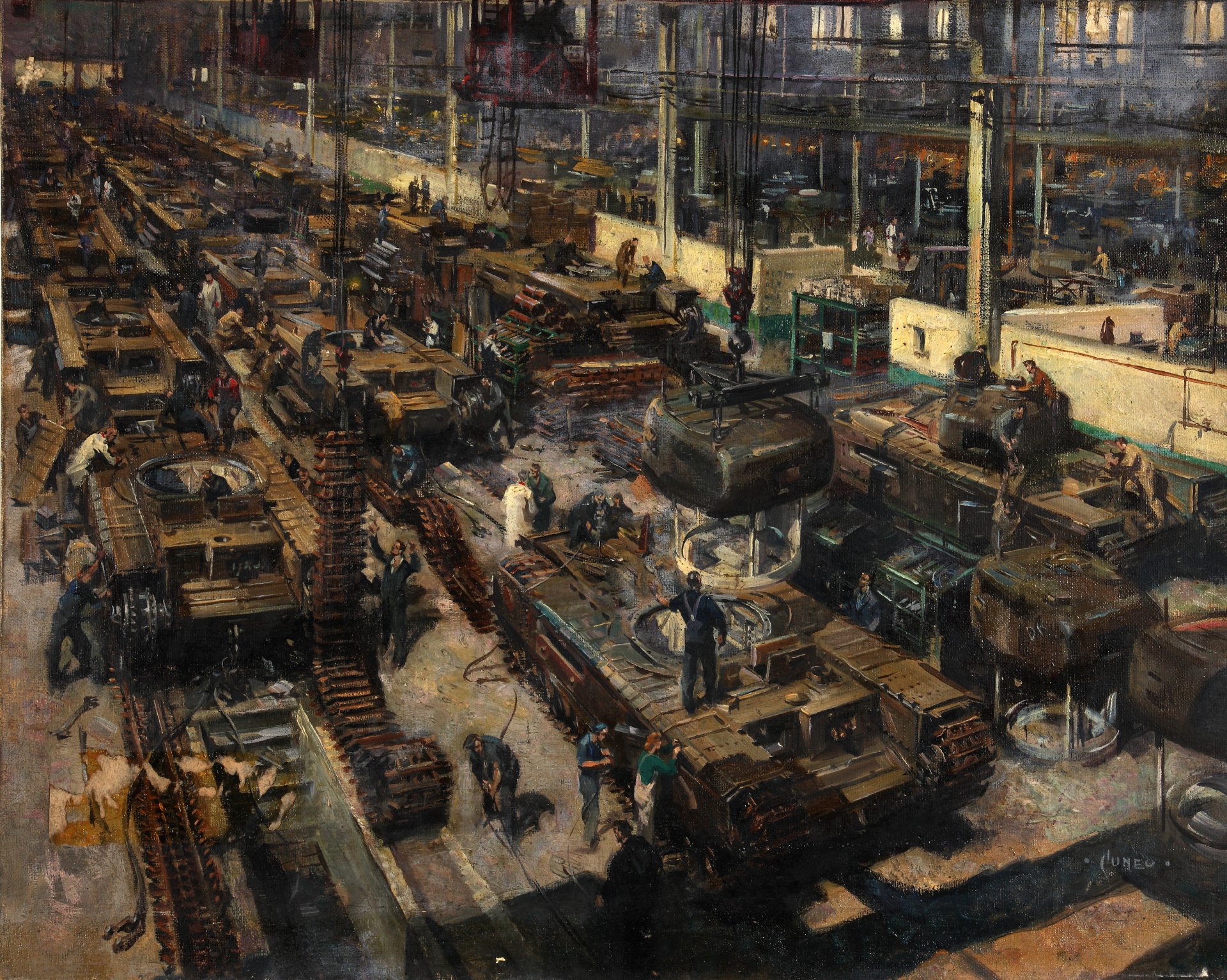 production de chars en grande-bretagne peintre terence cuneo peinture huile sur toile