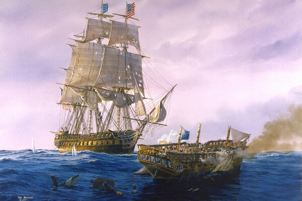 Peinture de Tom Freeman avec la bataille navale