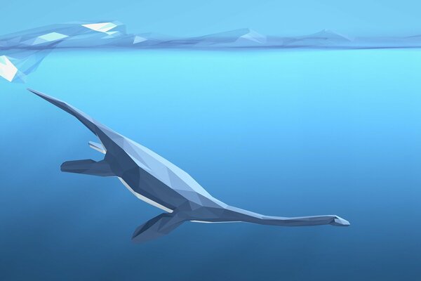 Image géométrique d un dinosaure flottant. Figure. Fond bleu