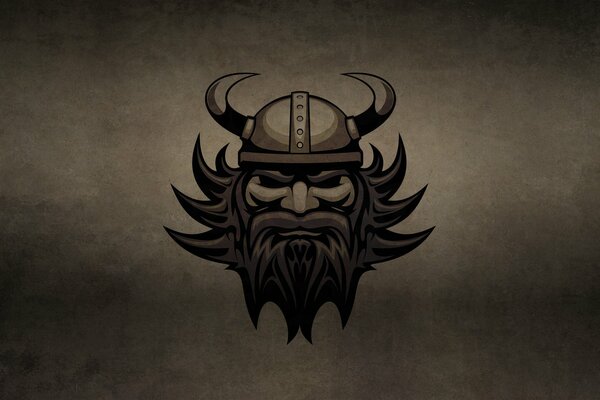 Viking avec barbe et casque sur fond sombre