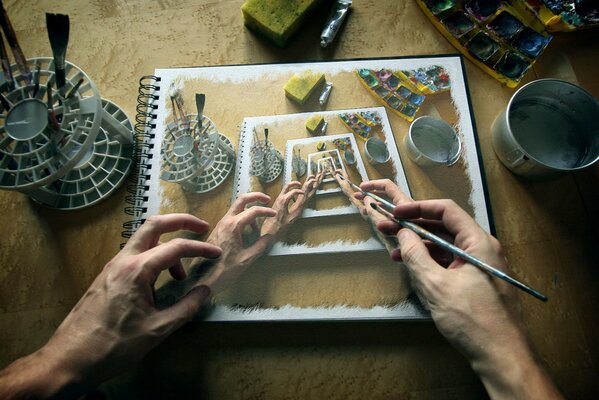 L artiste s est plongé dans l album ce qui s est passé est l image de la peinture s éloignent