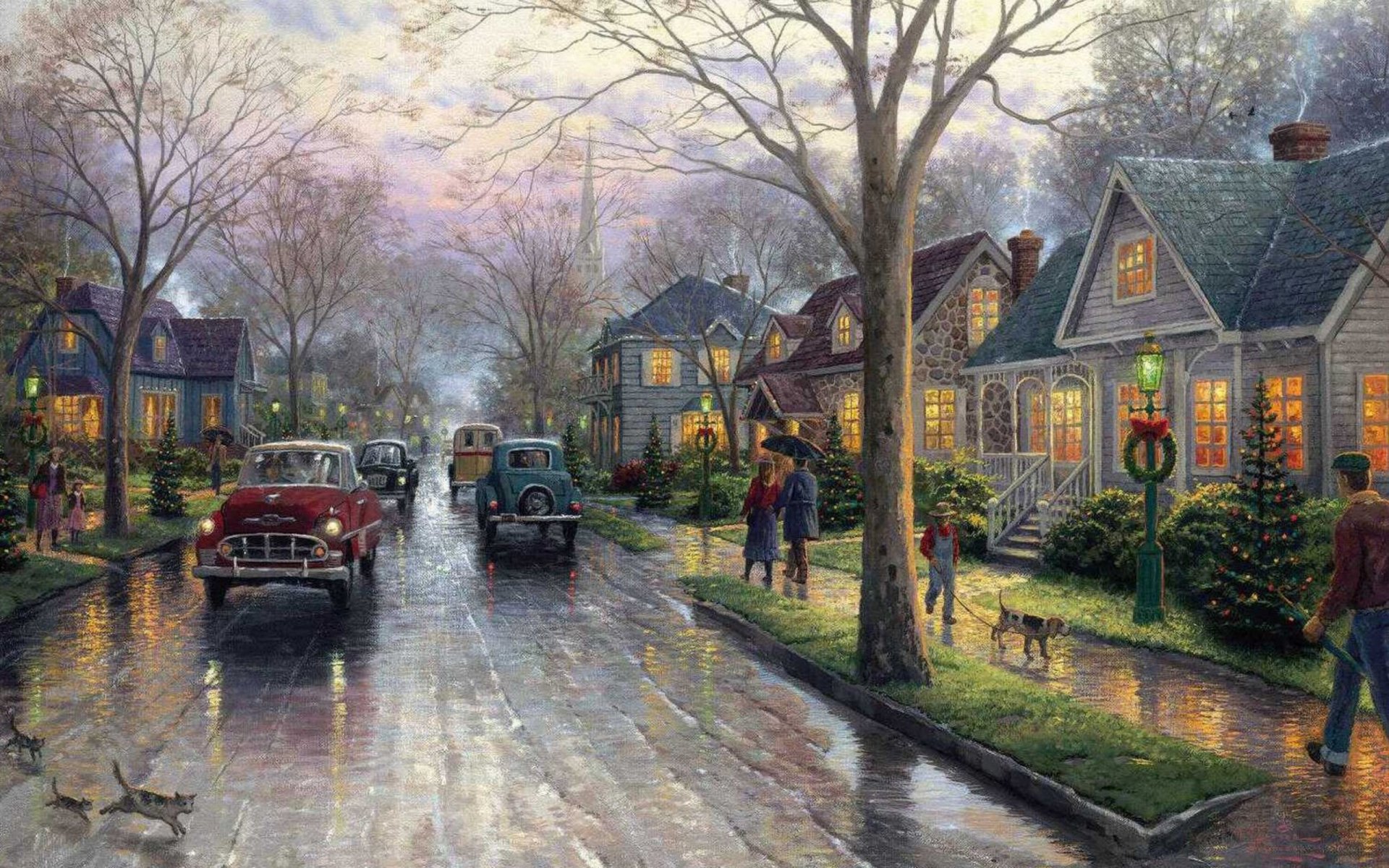 ville natale de noël thomas kincaid peinture noël décoration de noël arbre de noël cottages kincaid rue lanternes guirlande de noël