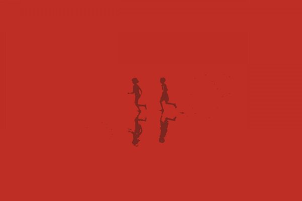 Réflexions de silhouettes d enfants en cours d exécution sur fond rouge