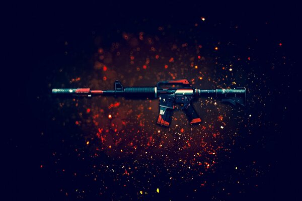 Fusil d assaut avec des taches rouges
