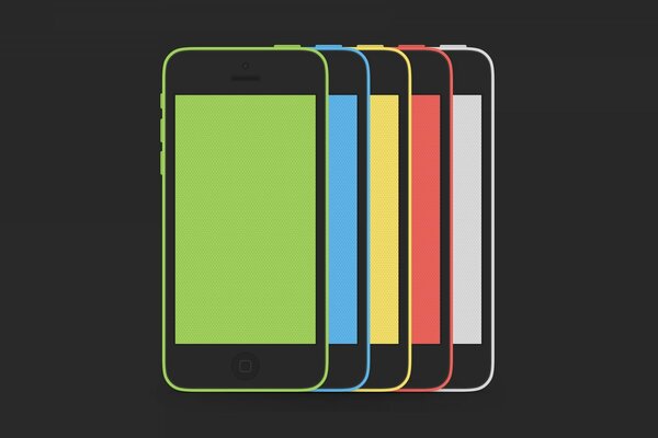 Cinq téléphones Smartphone couleur différente