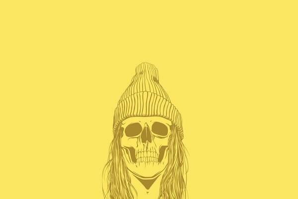 Crâne en chapeau sur fond jaune
