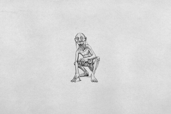 Gollum noir et blanc sur fond gris