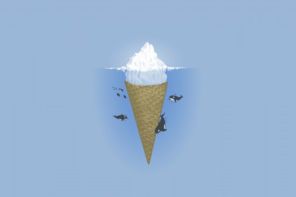 Illustration d un iceberg de crème glacée sur fond bleu